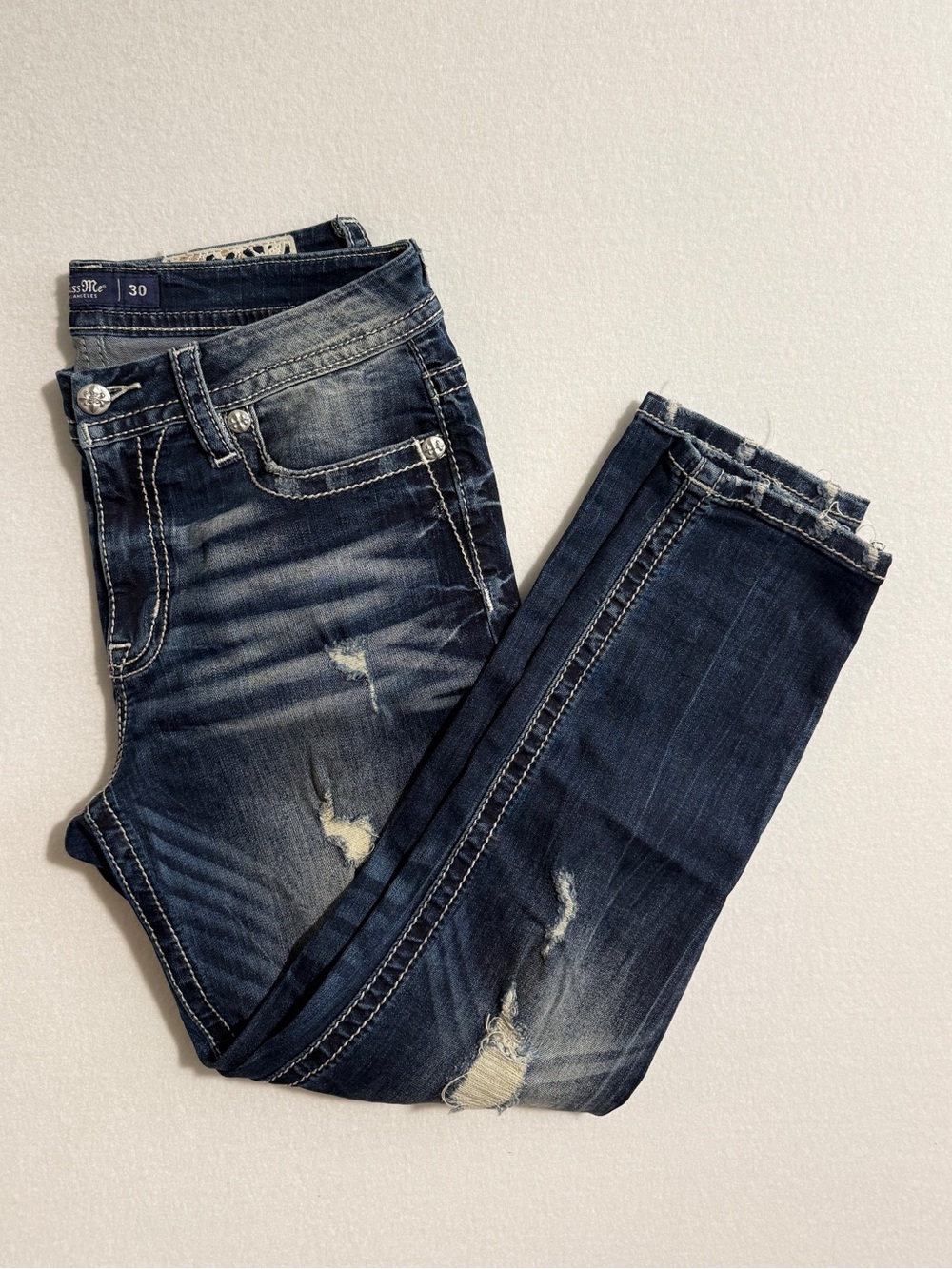 Miss Me Dark Blue Distressed Skinny Jeans Size 30